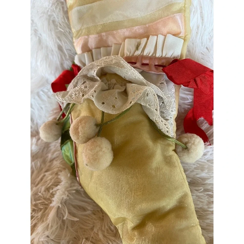 Dept 56 Christmas Stocking Big Vintage Rejoice Elf Curled Toe Lace Jester Shabby